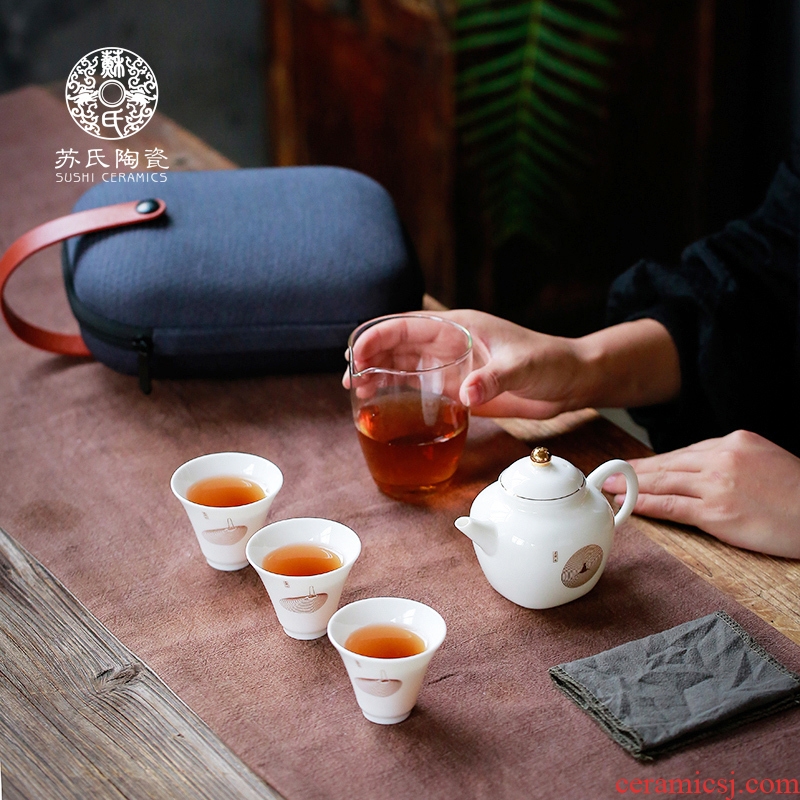 The Sioux ceramic portable travel tea set is suing contracted kung fu tea set a pot of three cups of crack cup