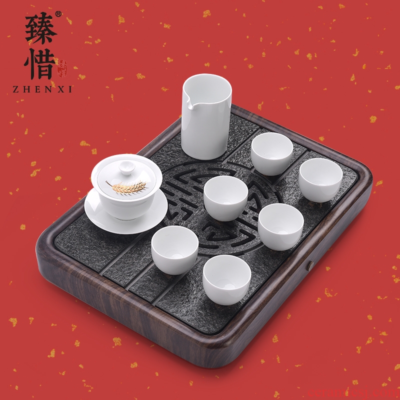 Become precious little MaiShuo high - end gifts kung fu tea set suit creative tureen ceramic Japanese sharply Shi Gan tea tray