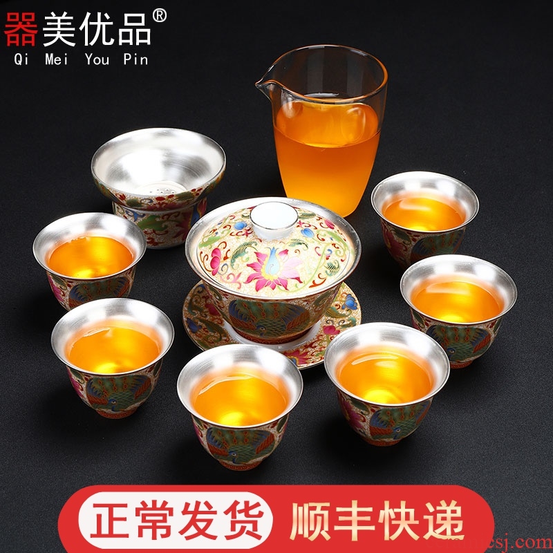 Implement the optimal product of jingdezhen ceramic wire inlay enamel see colour tea suit coppering. As silver tureen kung fu tea bowl cups