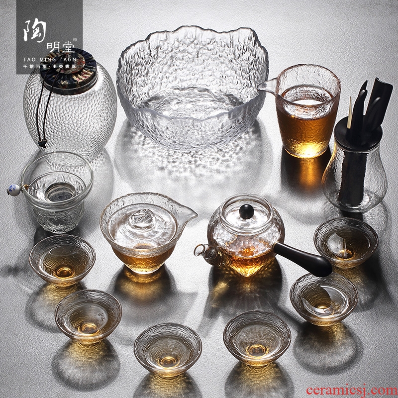 TaoMingTang hammer eye glass kung fu tea set suit Japanese transparent the teapot teacup high heat - resistant borosilicate side