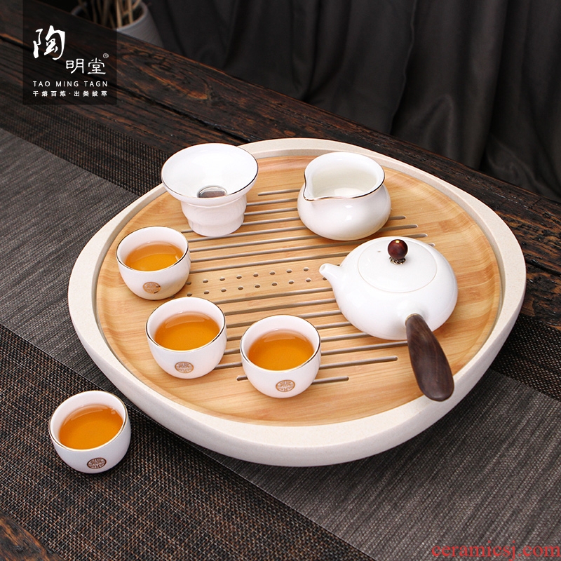 TaoMingTang suet jade porcelain contracted the teapot tea suit household ceramic cups zen kung fu tea tray was gift boxes