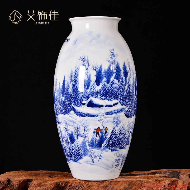 Jingdezhen ceramics Chinese hand - made snow vase household living room TV cabinet porch decoration handicraft furnishing articles