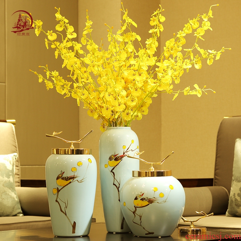 Light the key-2 luxury of new Chinese style of jingdezhen ceramic vase flower arranging dried flowers, TV ark, place of the sitting room porch home decoration