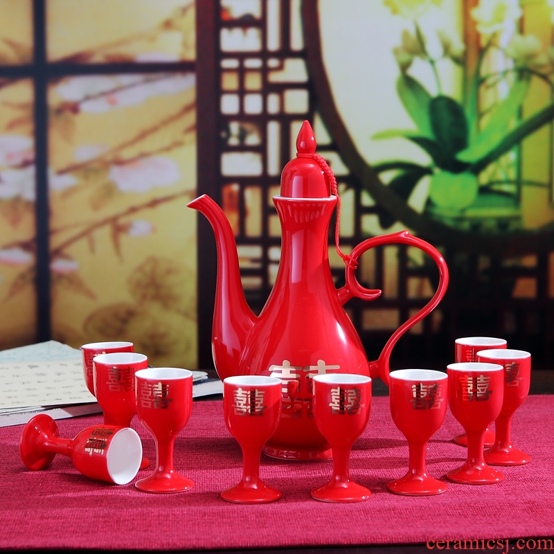 Mary wedlock wine cup of Chinese red wedding wine suits for a bigger glass ceramic wine pot liquor