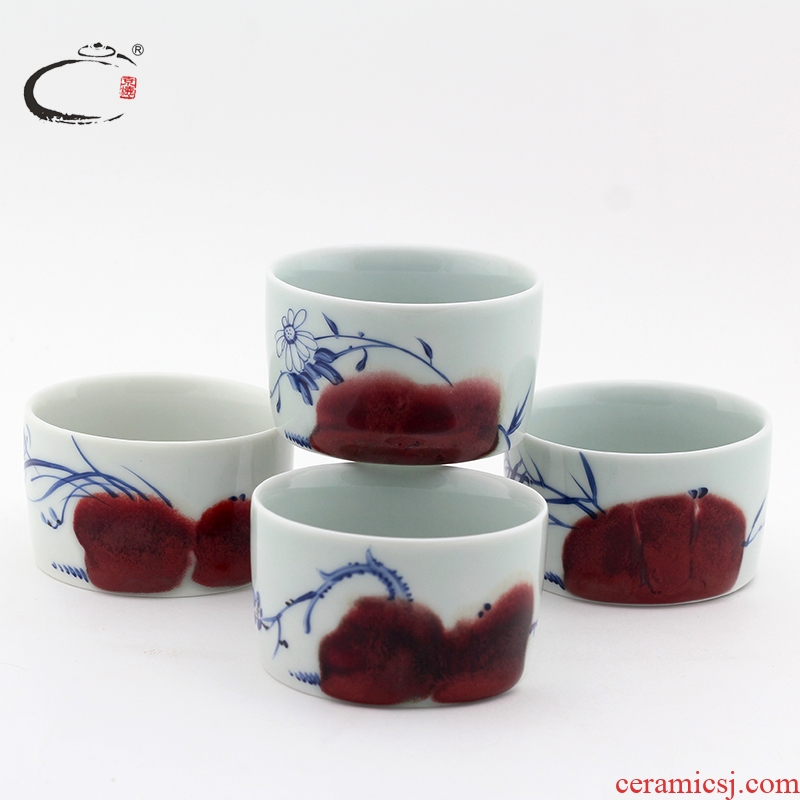 Jing DE and auspicious blue - and - white youligong HongSi cup group of jingdezhen ceramic cup bowl sample tea cup tea cups of hand - made