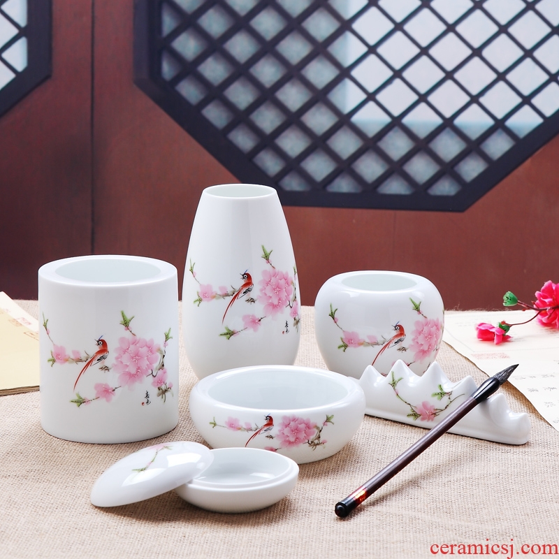 Jingdezhen ceramic blue and white porcelain brush pot writing brush washer stationery set four treasures gift set