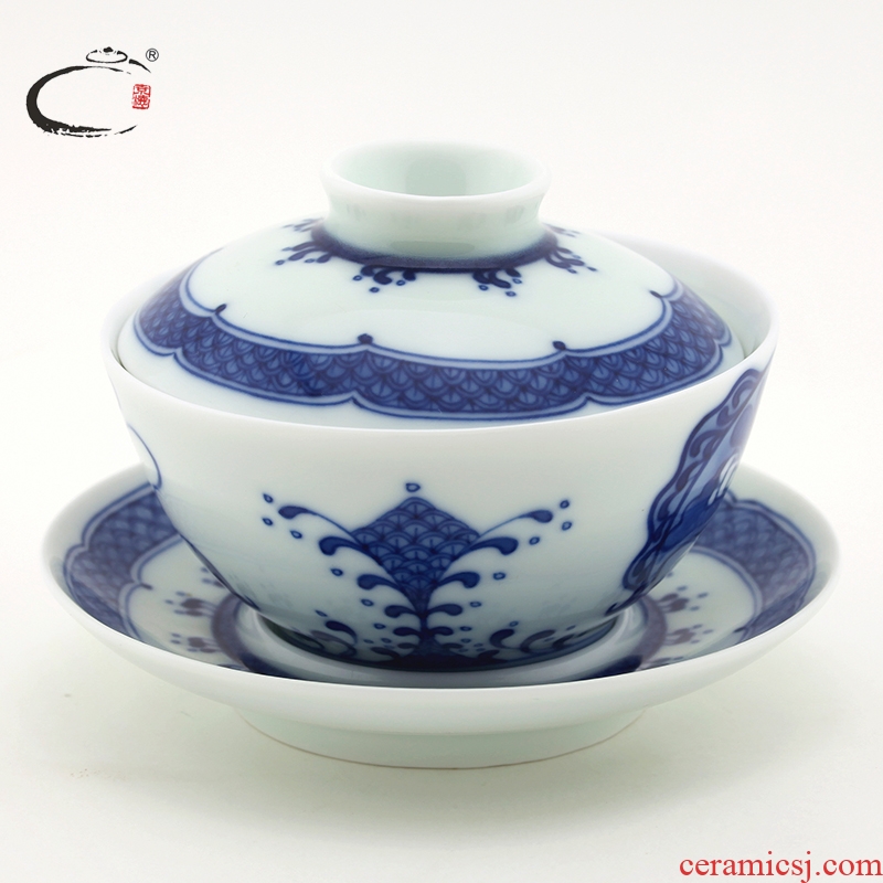 And auspicious jing DE treasure tureen tea cups all hand pull embryo only three bowls of jingdezhen hand - made tea to tea cups
