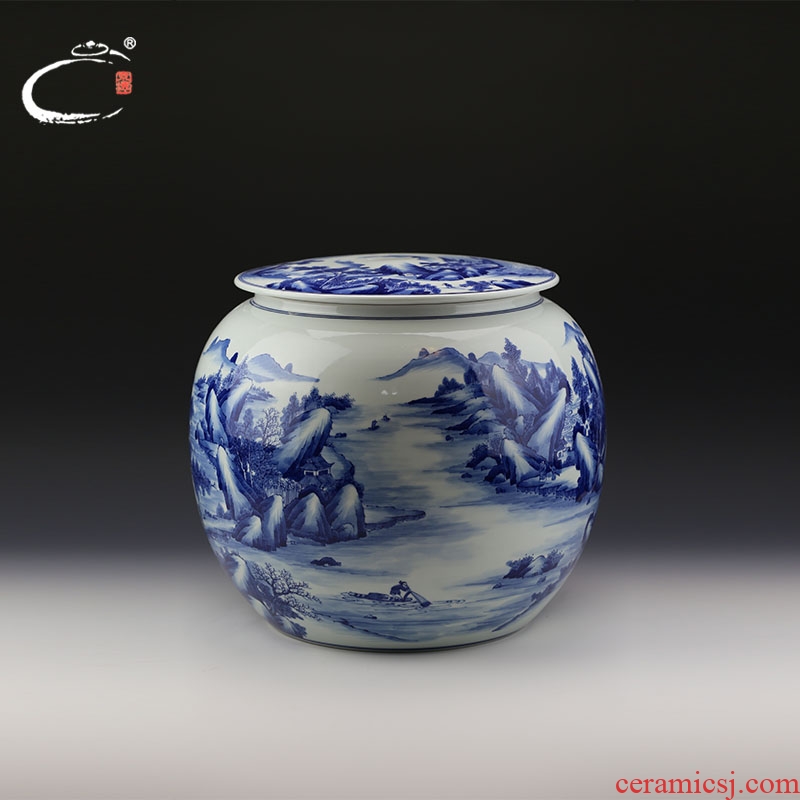 And auspicious kangxi landscape round canister to jingdezhen hand - made ceramic tea pot large tea packing seal pot