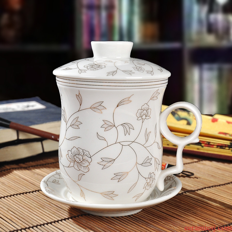 Jingdezhen ceramic cups with cover filter cup four cup boss cup personal office tea cup
