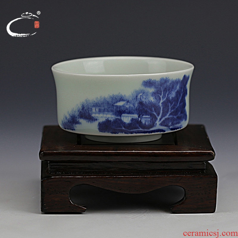 And auspicious jing DE collection hand - made the new landscape of blue And white porcelain of jingdezhen ceramic cups tea sample tea cup