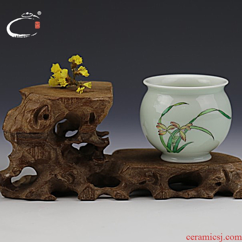Cherished and auspicious jing DE famille rose orchids jingdezhen hand - made ceramic cups kung fu tea sample tea cup masters cup