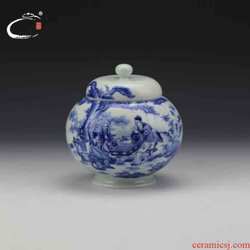 Jingdezhen blue and white SongJun chess nameplates and auspicious graph caddy fixings master hand - made ceramic POTS of tea packaging