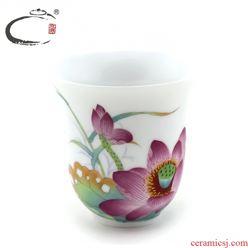 And auspicious cup sample tea cup jingdezhen hand - made tea bowl lotus powder enamel all hand pull embryo single CPU