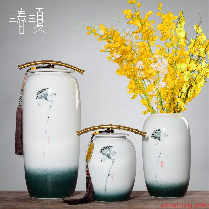 New Chinese style three - piece ceramic vase jar furniture furnishing articles, the sitting room porch TV ark adornment household decoration