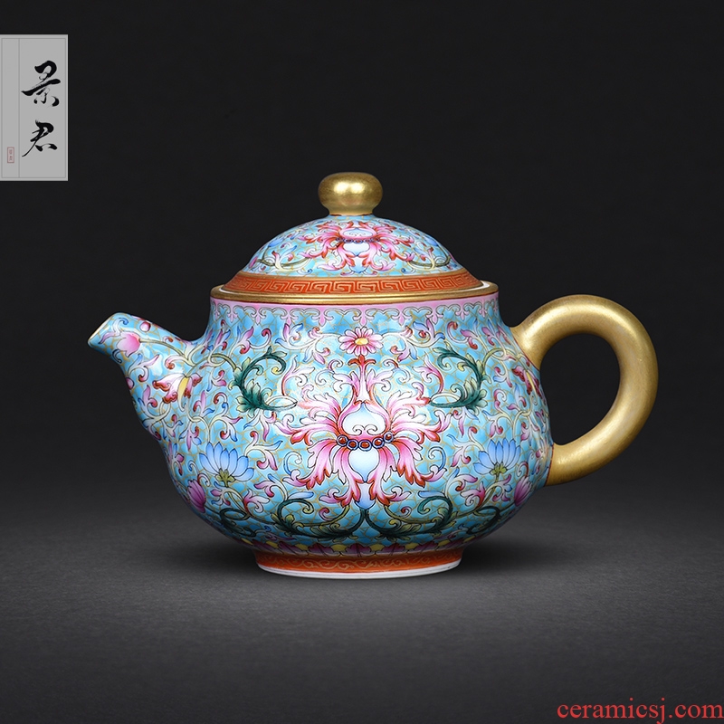 JingJun jingdezhen hand - made colored enamel porcelain teapot kung fu tea set single pot of tea filter