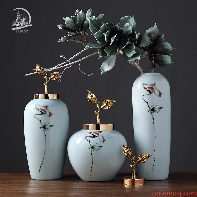 Jingdezhen ceramic vase with cover furnishing articles sitting room of I and contracted creative home flower arranging, soft outfit wine accessories