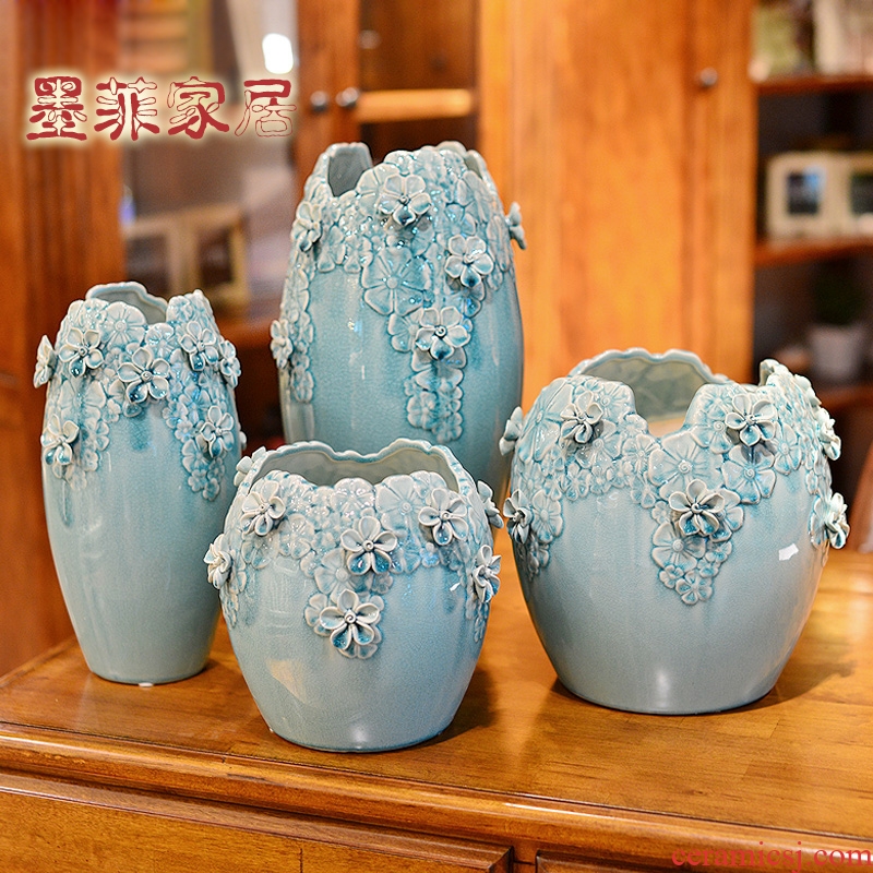 Hand hold ice crack ceramic vase Nordic creative furnishing articles contracted sitting room TV ark, large dry flower decoration flower arranging