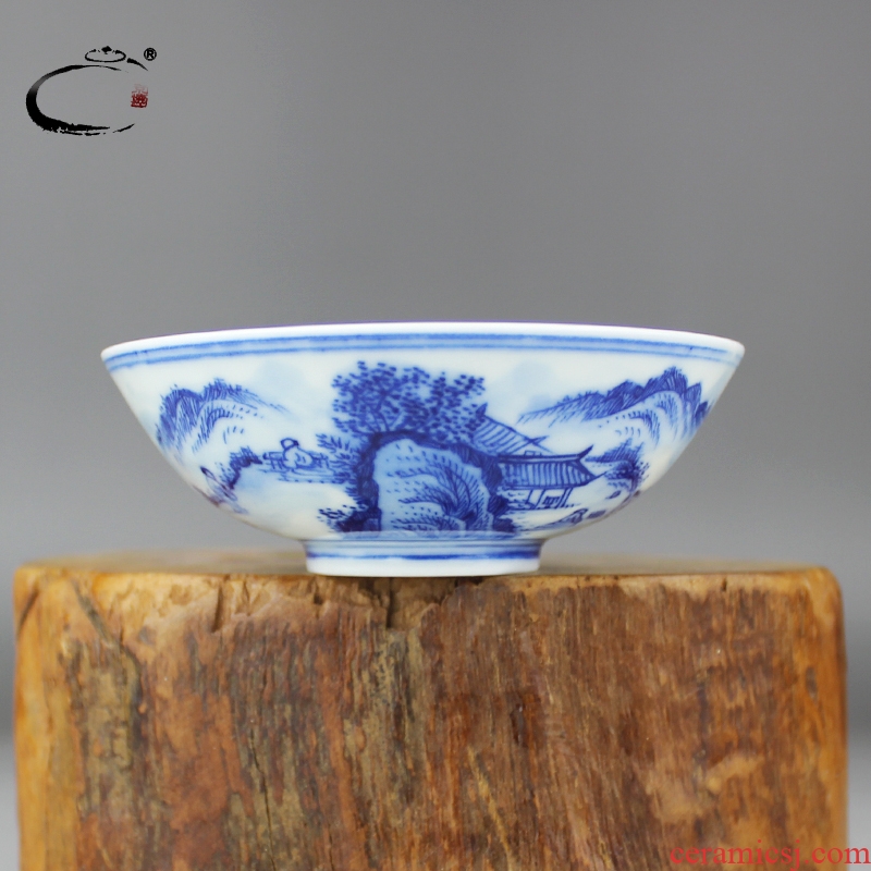 Blue and white color landscape cup inside and outside Beijing and auspicious hand - made treasure Blue and white porcelain tea cups masters cup