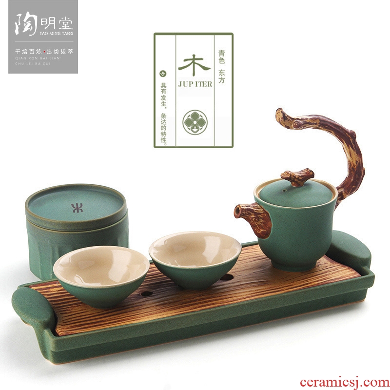 TaoMingTang ceramic kung fu tea set gift tea set a pot of office home five lines of two cups of tea set