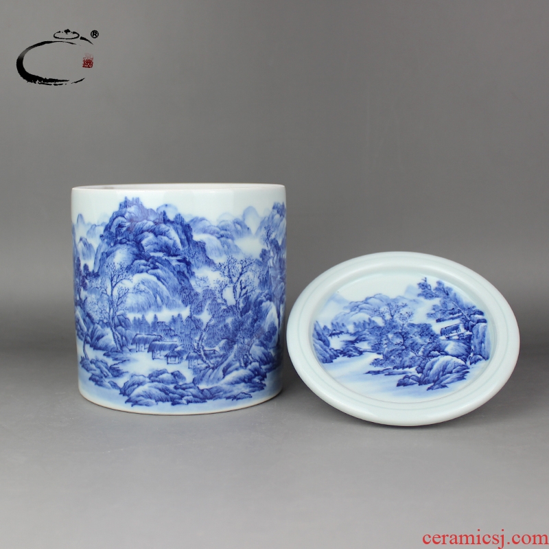Jingdezhen blue and white landscape and auspicious caddy fixings checking ceramic tea pot of tea packaging ceramic POTS