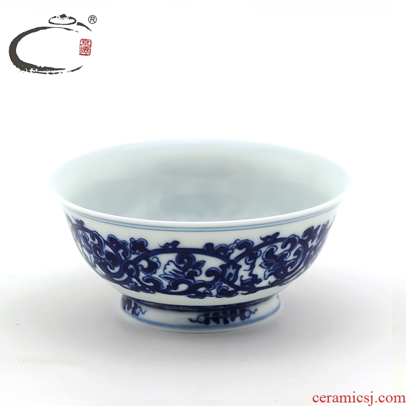And auspicious sample tea cup jingdezhen hand - made tea cups manual blue And white porcelain bowl with double peony cup master CPU
