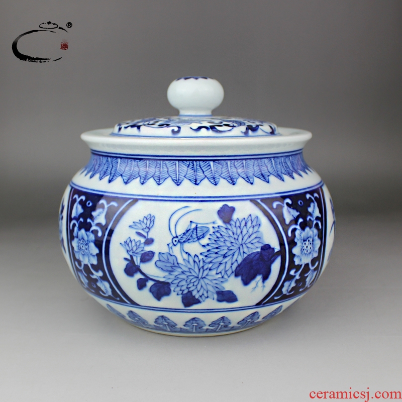 Jingdezhen blue and white, four seasons and auspicious pomegranate caddy fixings hand - made ceramic POTS sealed storage tank ceramic pot