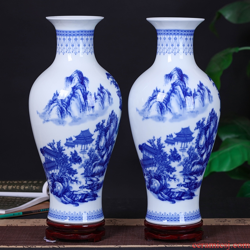 Jingdezhen ceramic vases, modern Chinese style home sitting room adornment is placed blue and white porcelain vases, flower, flower implement