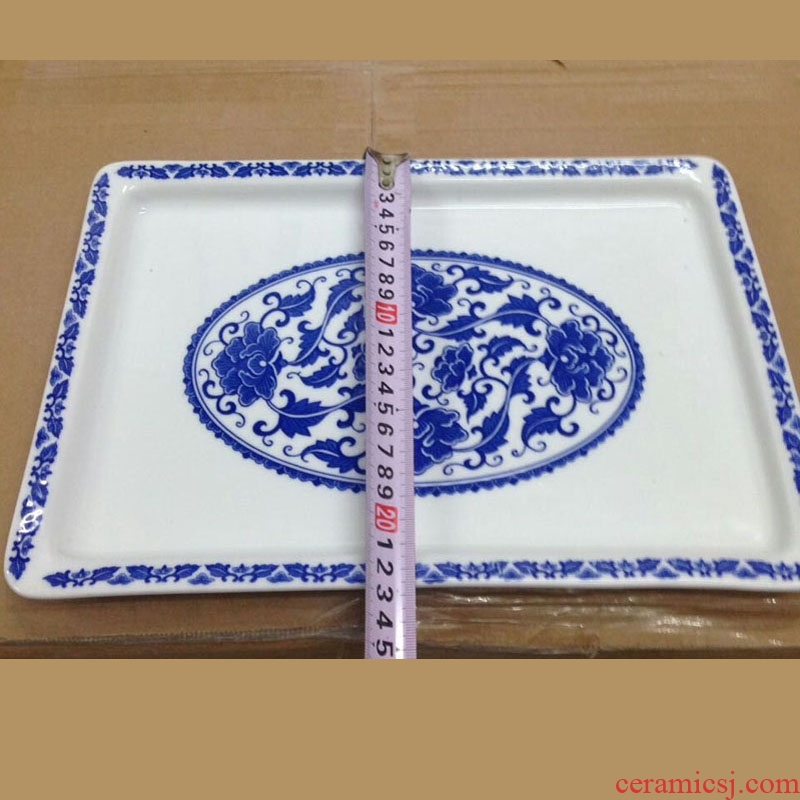 Blue and white porcelain of jingdezhen Blue and white porcelain tea tray tea tray of fruit rectangular plate