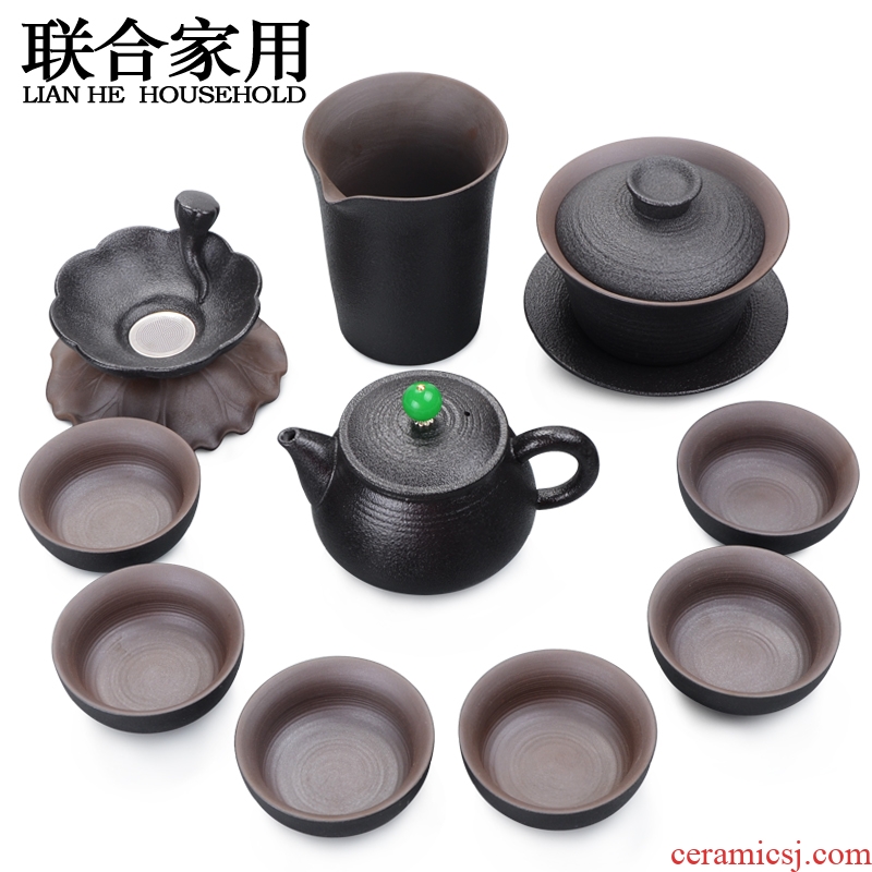 To be household kung fu tea set of a complete set of Japanese black pottery tea teapot teacup tureen gift set in a box
