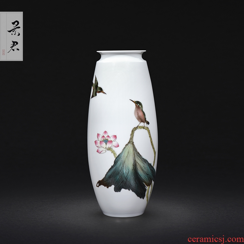 Jingdezhen ceramics hand - made painting of flowers and pastel celadon vase furnishing articles 1 sitting room of Chinese style household art decorations