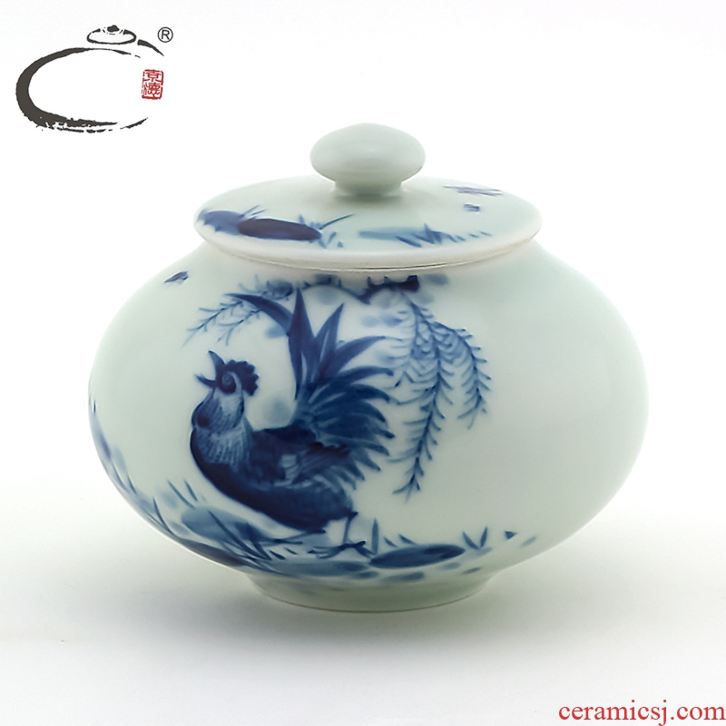 And auspicious auspicious caddy fixings of blue And white porcelain ceramic small seal pot retro hand - made storage tank is portable And POTS