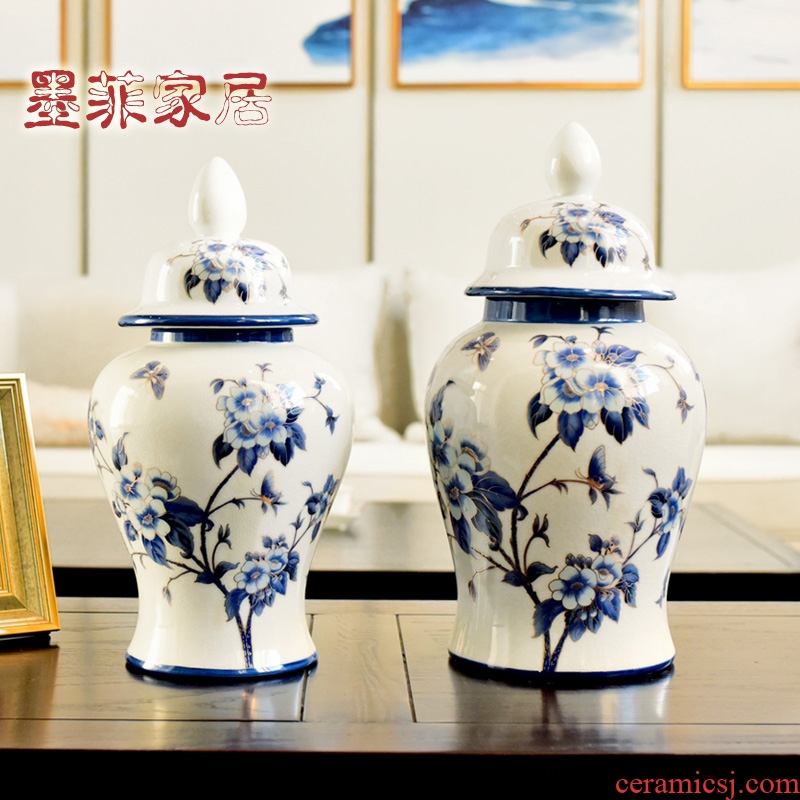 New Chinese style ceramic creative furnishing articles storage tank of blue and white porcelain decoration indoor sitting room porch ark, art ornaments