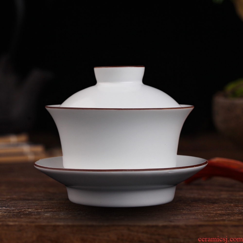 Ceramic tureen matte enrolled three birthday present new one cup bowl to bowl to a cup of tea for tea accessories white fat