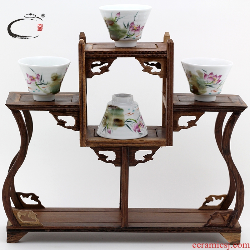 Jing DE guests cheung up four cups of jingdezhen hand - made ceramic powder charge kung fu tea bowl glass sample tea cup