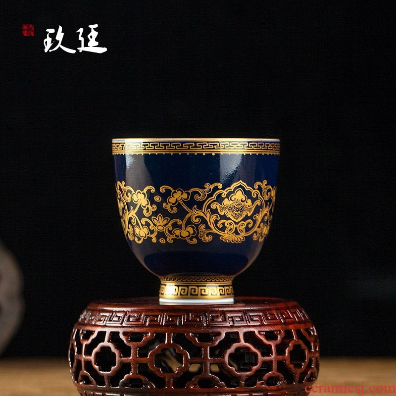 Jingdezhen ceramic kung fu ji blue hand - made teacup principal bound branch lotus tea sample tea cup individual CPU master CPU