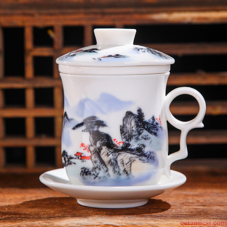 The Fill the jingdezhen ceramic cup four cups with cover filter ceramic cups sample tea cup China cups