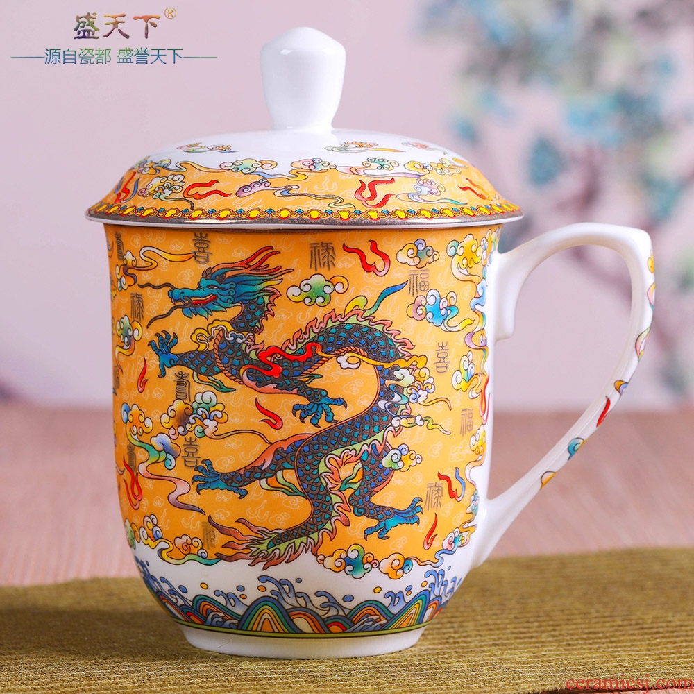 Oversized jingdezhen ipads porcelain cup cup gift cup with cover glass ceramic cup boss cup of large capacity