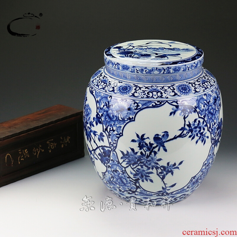 And auspicious jing DE tea ware jingdezhen ceramics by hand And POTS are scattered blue And white window flower POTS caddy fixings