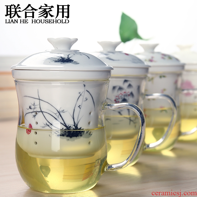 To be household glass cup flower tea cups with cover ceramic filter male office lady make tea cup