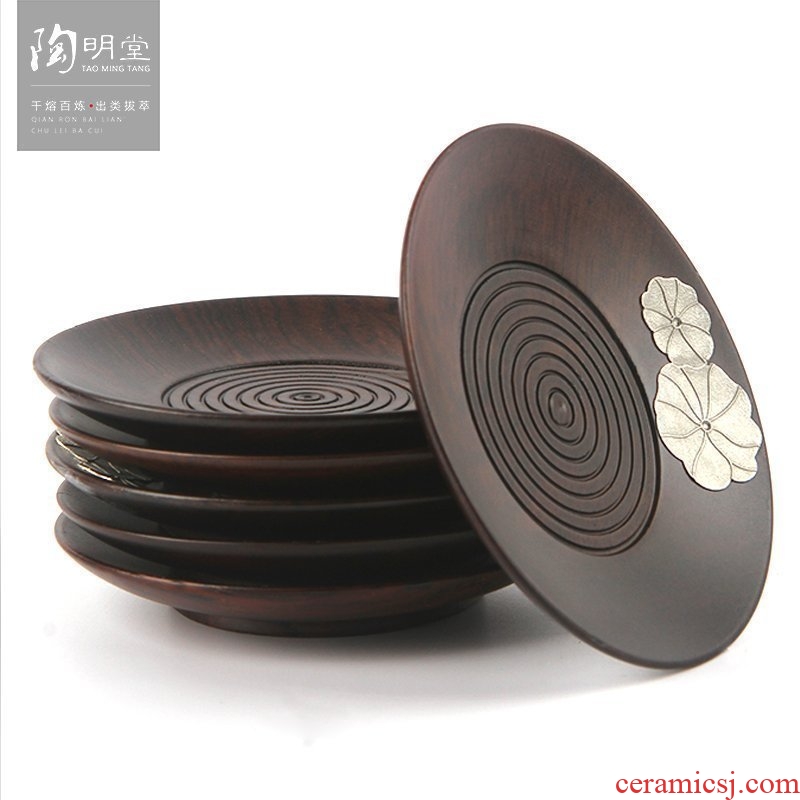 TaoMingTang ebony wood saucer mat pure tin heat insulation prevent hot kung fu tea cup mat saucer tea accessories
