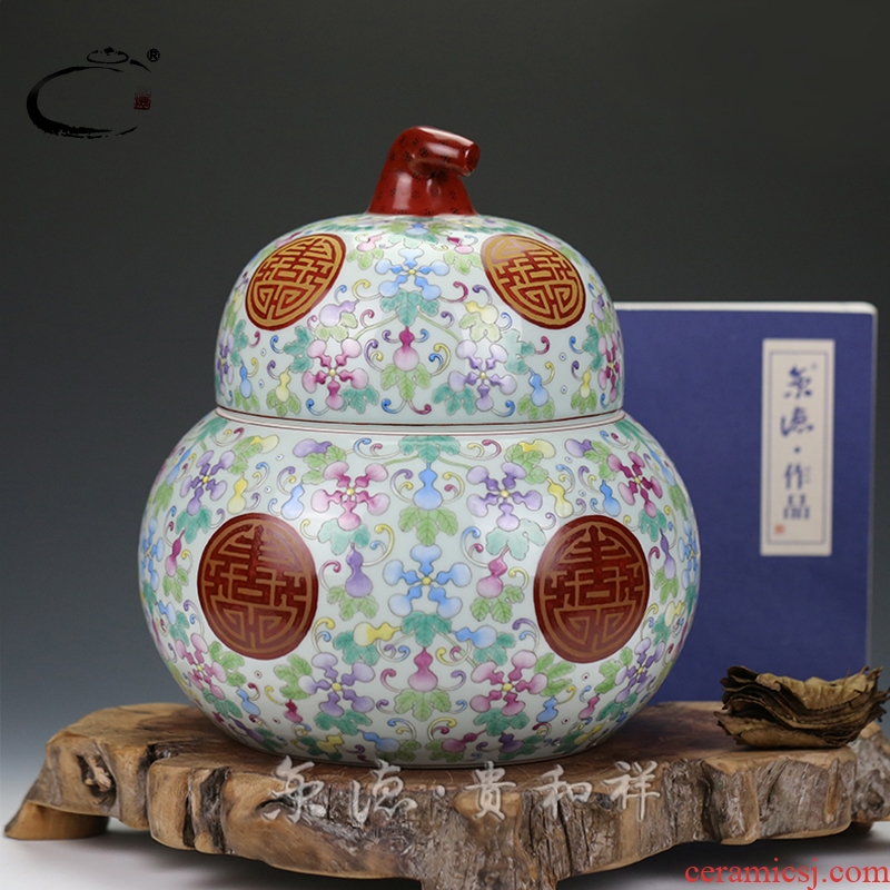 Heap and auspicious color master life of word gourd caddy fixings jingdezhen hand - made porcelain collection large POTS sealed as cans