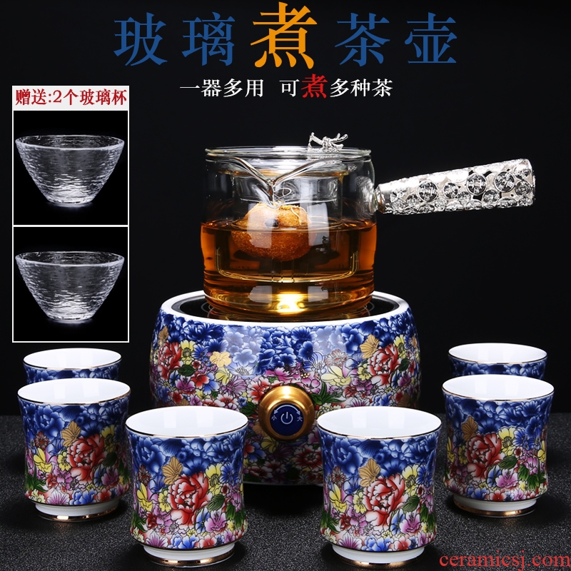Chinese colored enamel porcelain electric TaoLu pu - erh tea boiled tea is black and white glass teapot automatic kettle tea stove