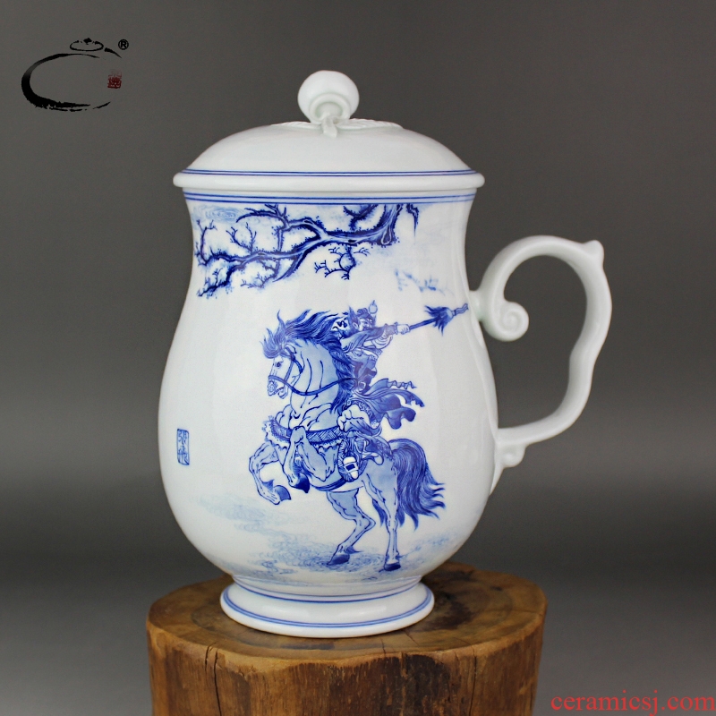 And auspicious jingdezhen porcelain office cup by hand the the original kaolin as embryo hand - made zhang fei, mugs boss of blue And white porcelain cup