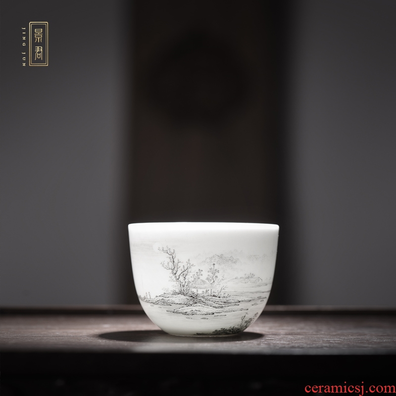JingJun jingdezhen high - end hand - made of color ink landscape sample tea cup kung fu tea cups ceramic masters cup