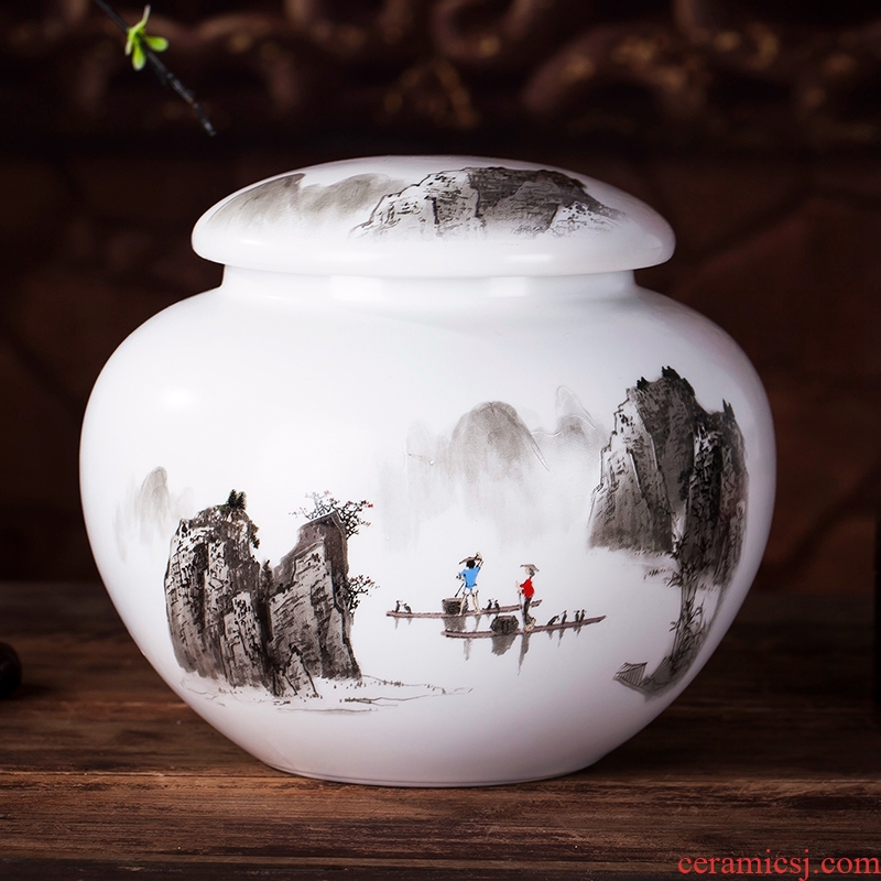 Jingdezhen ceramic tea caddy fixings tea box caddy fixings large - sized ceramic jar puer tea storage tanks