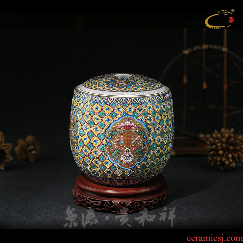 And auspicious color hand - made heap storage large caddy fixings jingdezhen full manual live lotus seed caddy fixings tea packaging