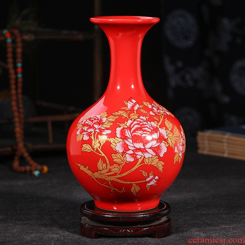 Jingdezhen ceramics floret bottle furnishing articles sitting room flower flower, Chinese red porcelain craft decoration household act the role ofing is tasted