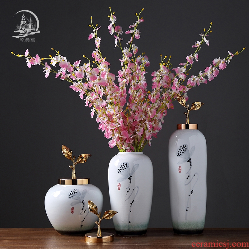 Jingdezhen ceramic vase furnishing articles creative new Chinese style living room TV cabinet household soft adornment flower arrangement