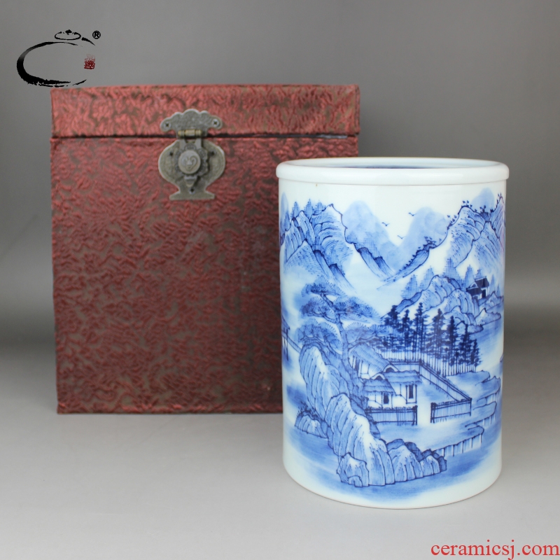 Jing DE and auspicious jingdezhen blue and white landscape caddy fixings hand - made moistureproof portable gift box packing gifts large POTS