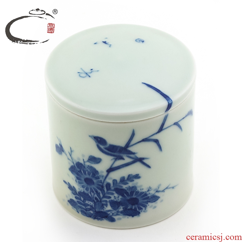 And auspicious jing DE jingdezhen blue And white by treasure bird caddy fixings hand - made ceramic seal pot gift tins